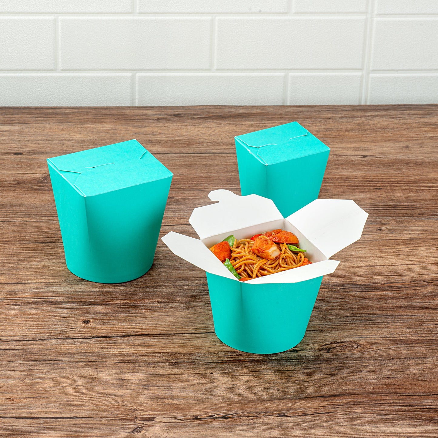 Bio Tek 26 oz Round Turquoise Paper Noodle Take Out Container - 4" x 3 1/2" x 3 3/4" - 50 count box