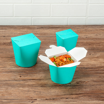 Bio Tek 26 oz Round Turquoise Paper Noodle Take Out Container - 4" x 3 1/2" x 3 3/4" - 200 count box