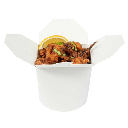 Bio Tek 26 oz Round White Paper Noodle Take Out Container - 4" x 3 1/2" x 3 3/4" - 200 count box
