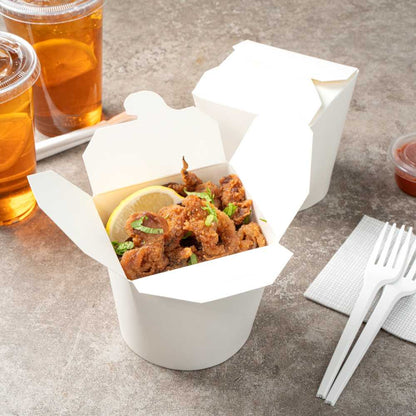 Bio Tek 26 oz Round White Paper Noodle Take Out Container - 4" x 3 1/2" x 3 3/4" - 200 count box