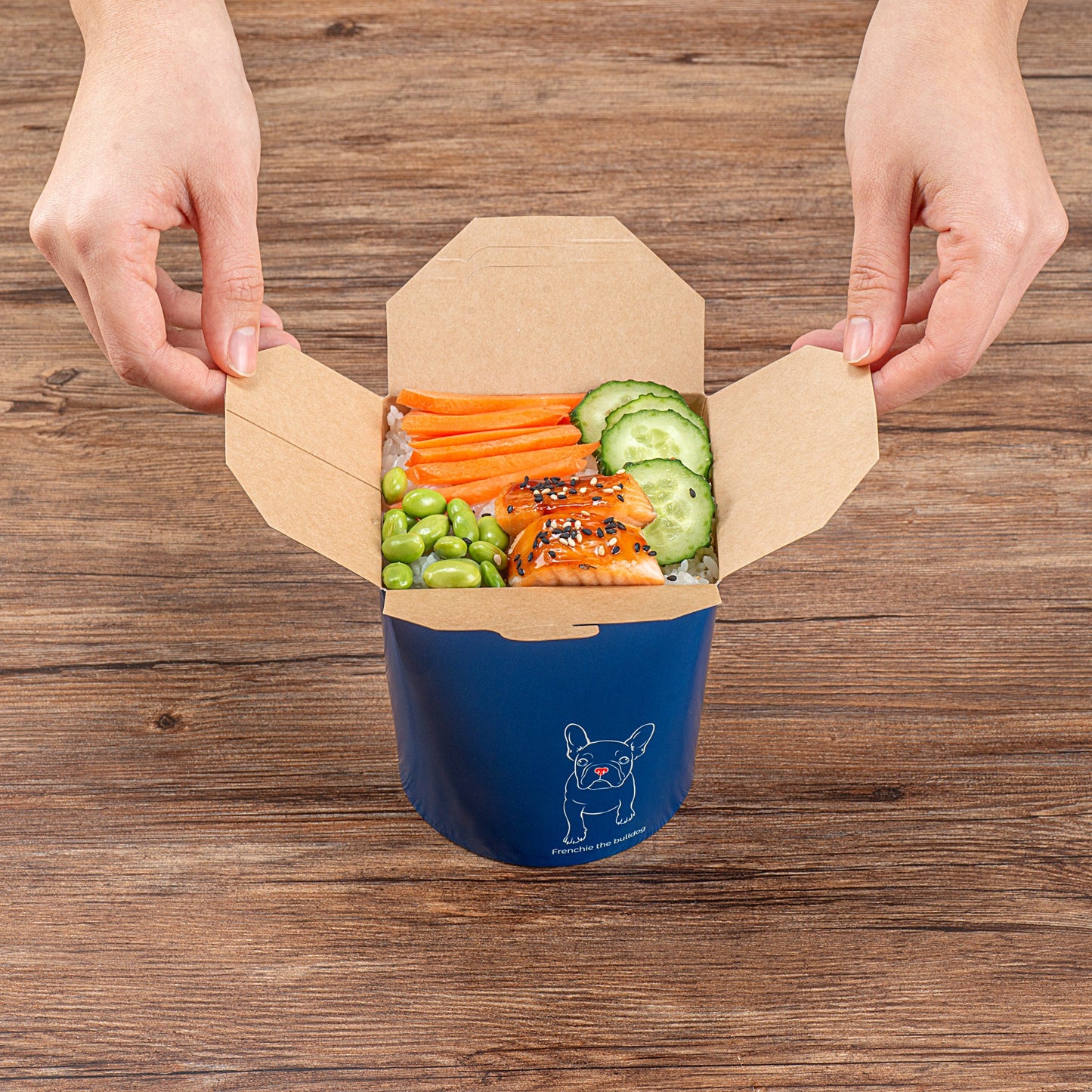 Bio Tek 32 oz Round Frenchie Paper Noodle Take Out Container - 4" x 3 1/2" x 4 1/2" - 200 count box