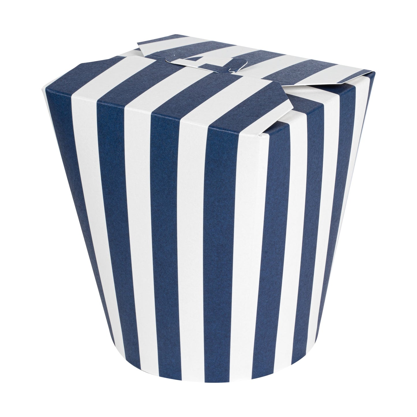 Bio Tek 32 oz Round Blue and White Stripe Paper Noodle Take Out Container - 4" x 3 1/2" x 4 1/2" - 50 count box