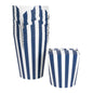 Bio Tek 32 oz Round Blue and White Stripe Paper Noodle Take Out Container - 4" x 3 1/2" x 4 1/2" - 50 count box