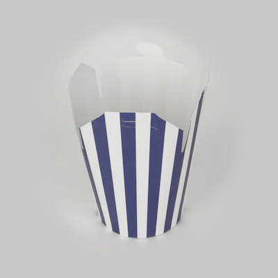 Bio Tek 32 oz Round Blue and White Stripe Paper Noodle Take Out Container - 4" x 3 1/2" x 4 1/2" - 50 count box
