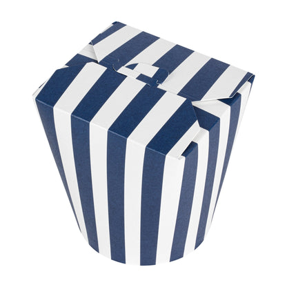 Bio Tek 32 oz Round Blue and White Stripe Paper Noodle Take Out Container - 4" x 3 1/2" x 4 1/2" - 200 count box