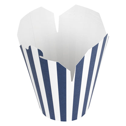 Bio Tek 32 oz Round Blue and White Stripe Paper Noodle Take Out Container - 4" x 3 1/2" x 4 1/2" - 200 count box