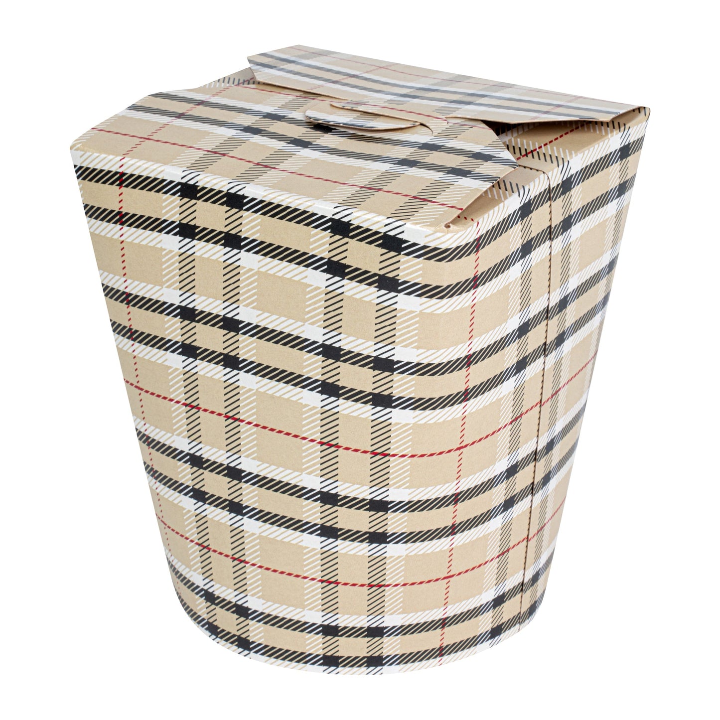 Bio Tek 32 oz Round Plaid Paper Noodle Take Out Container - 4" x 3 1/2" x 4 1/2" - 50 count box