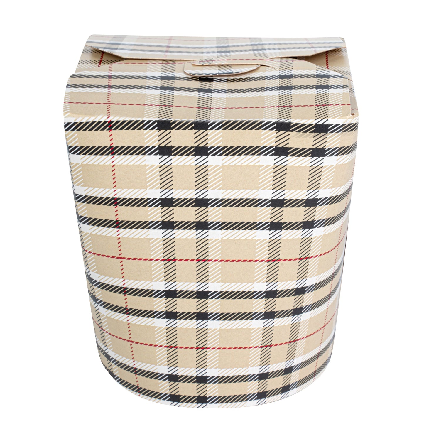 Bio Tek 32 oz Round Plaid Paper Noodle Take Out Container - 4" x 3 1/2" x 4 1/2" - 200 count box