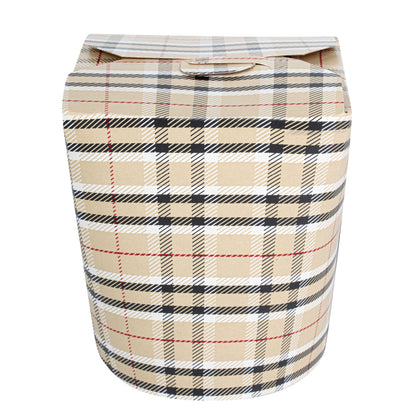 Bio Tek 32 oz Round Plaid Paper Noodle Take Out Container - 4" x 3 1/2" x 4 1/2" - 200 count box