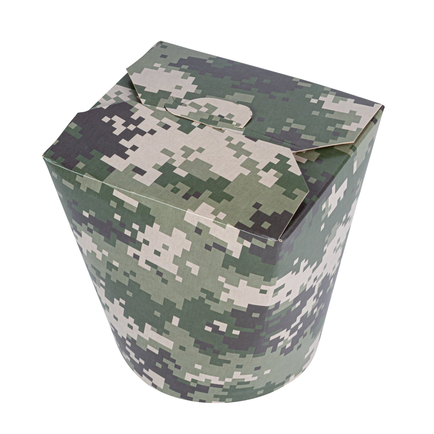 Bio Tek 32 oz Round Camouflage Paper Noodle Take Out Container - 4" x 3 1/2" x 4 1/2" - 50 count box