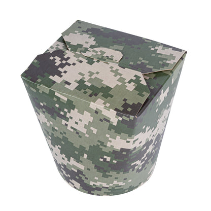 Bio Tek 32 oz Round Camouflage Paper Noodle Take Out Container - 4" x 3 1/2" x 4 1/2" - 50 count box