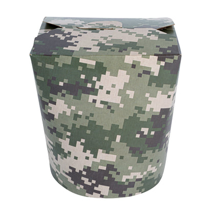 Bio Tek 32 oz Round Camouflage Paper Noodle Take Out Container - 4" x 3 1/2" x 4 1/2" - 200 count box