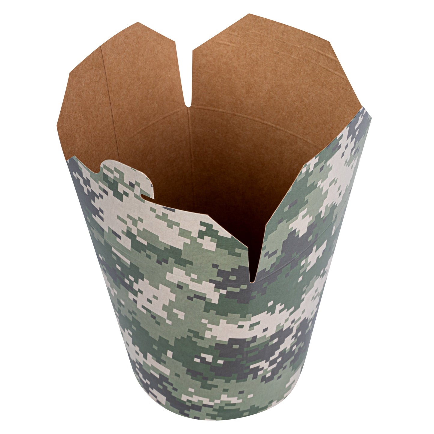 Bio Tek 32 oz Round Camouflage Paper Noodle Take Out Container - 4" x 3 1/2" x 4 1/2" - 200 count box