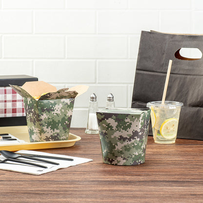 Bio Tek 32 oz Round Camouflage Paper Noodle Take Out Container - 4" x 3 1/2" x 4 1/2" - 200 count box