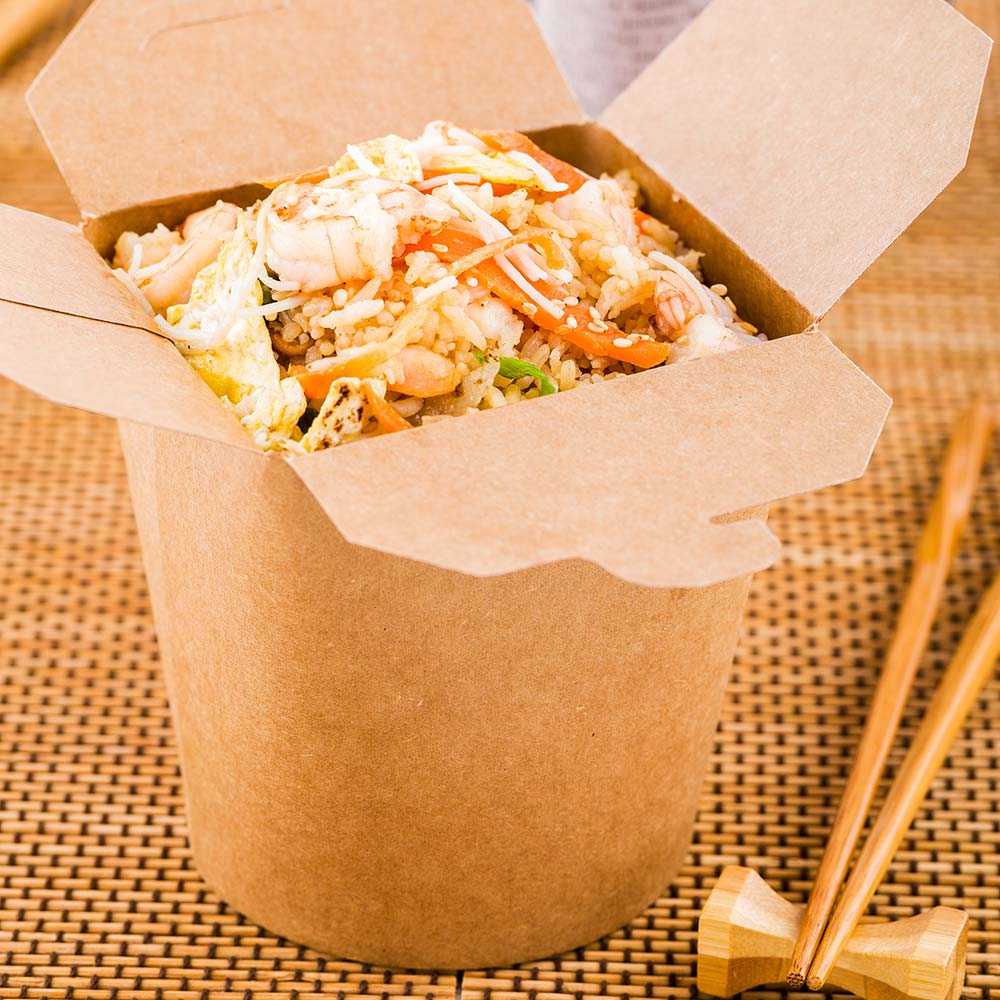 Bio Tek 32 oz Round Kraft Paper Noodle Take Out Container - 4" x 3 1/2" x 4 1/2" - 200 count box