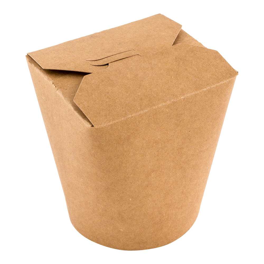 Bio Tek 32 oz Round Kraft Paper Noodle Take Out Container - 4" x 3 1/2" x 4 1/2" - 50 count box