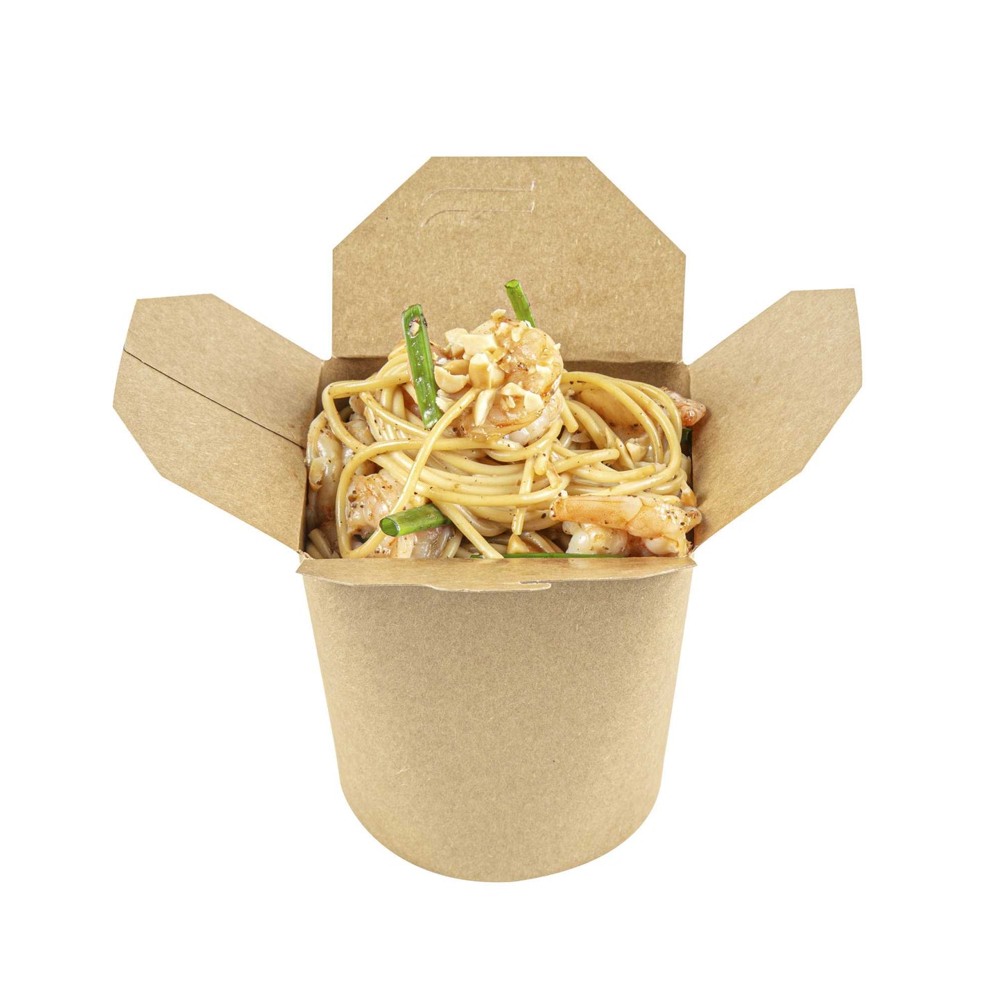 Bio Tek 32 oz Round Kraft Paper Noodle Take Out Container - 4" x 3 1/2" x 4 1/2" - 200 count box