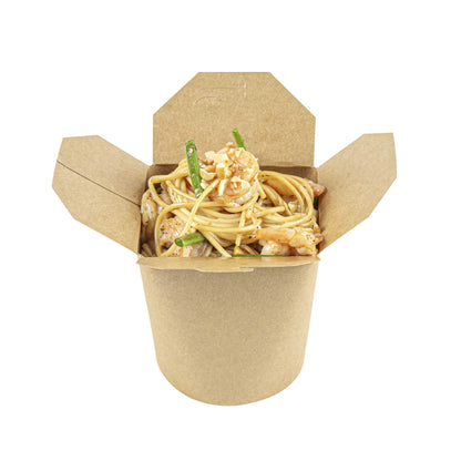 Bio Tek 32 oz Round Kraft Paper Noodle Take Out Container - 4" x 3 1/2" x 4 1/2" - 200 count box