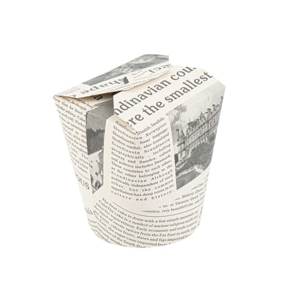 Bio Tek 32 oz Round Newsprint Paper Noodle Take Out Container - 4" x 3 1/2" x 4 1/2" - 50 count box