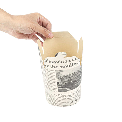 Bio Tek 32 oz Round Newsprint Paper Noodle Take Out Container - 4" x 3 1/2" x 4 1/2" - 50 count box