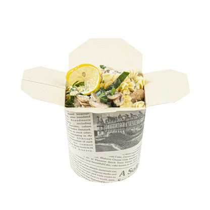 Bio Tek 32 oz Round Newsprint Paper Noodle Take Out Container - 4" x 3 1/2" x 4 1/2" - 200 count box