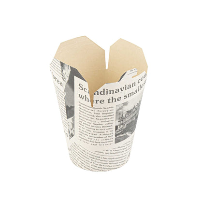 Bio Tek 32 oz Round Newsprint Paper Noodle Take Out Container - 4" x 3 1/2" x 4 1/2" - 200 count box