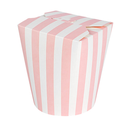 Bio Tek 32 oz Round Pink and White Stripe Paper Noodle Take Out Container - 4" x 3 1/2" x 4 1/2" - 50 count box