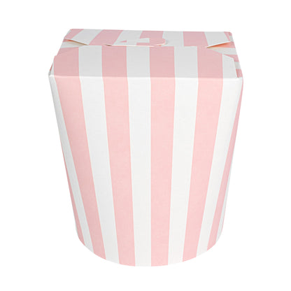 Bio Tek 32 oz Round Pink and White Stripe Paper Noodle Take Out Container - 4" x 3 1/2" x 4 1/2" - 50 count box