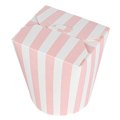 Bio Tek 32 oz Round Pink and White Stripe Paper Noodle Take Out Container - 4" x 3 1/2" x 4 1/2" - 50 count box