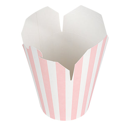 Bio Tek 32 oz Round Pink and White Stripe Paper Noodle Take Out Container - 4" x 3 1/2" x 4 1/2" - 50 count box