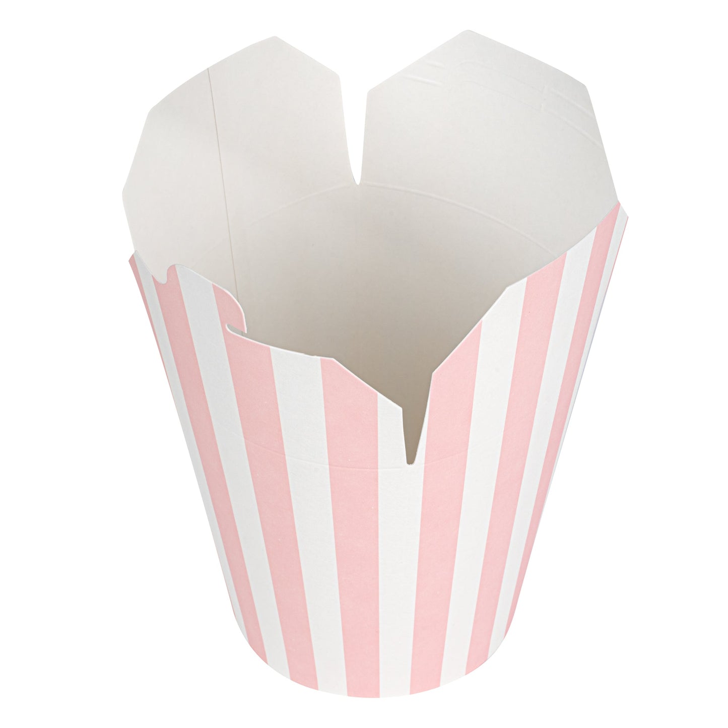 Bio Tek 32 oz Round Pink and White Stripe Paper Noodle Take Out Container - 4" x 3 1/2" x 4 1/2" - 200 count box