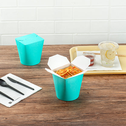 Bio Tek 32 oz Round Turquoise Paper Noodle Take Out Container - 4" x 3 1/2" x 4 1/2" - 200 count box