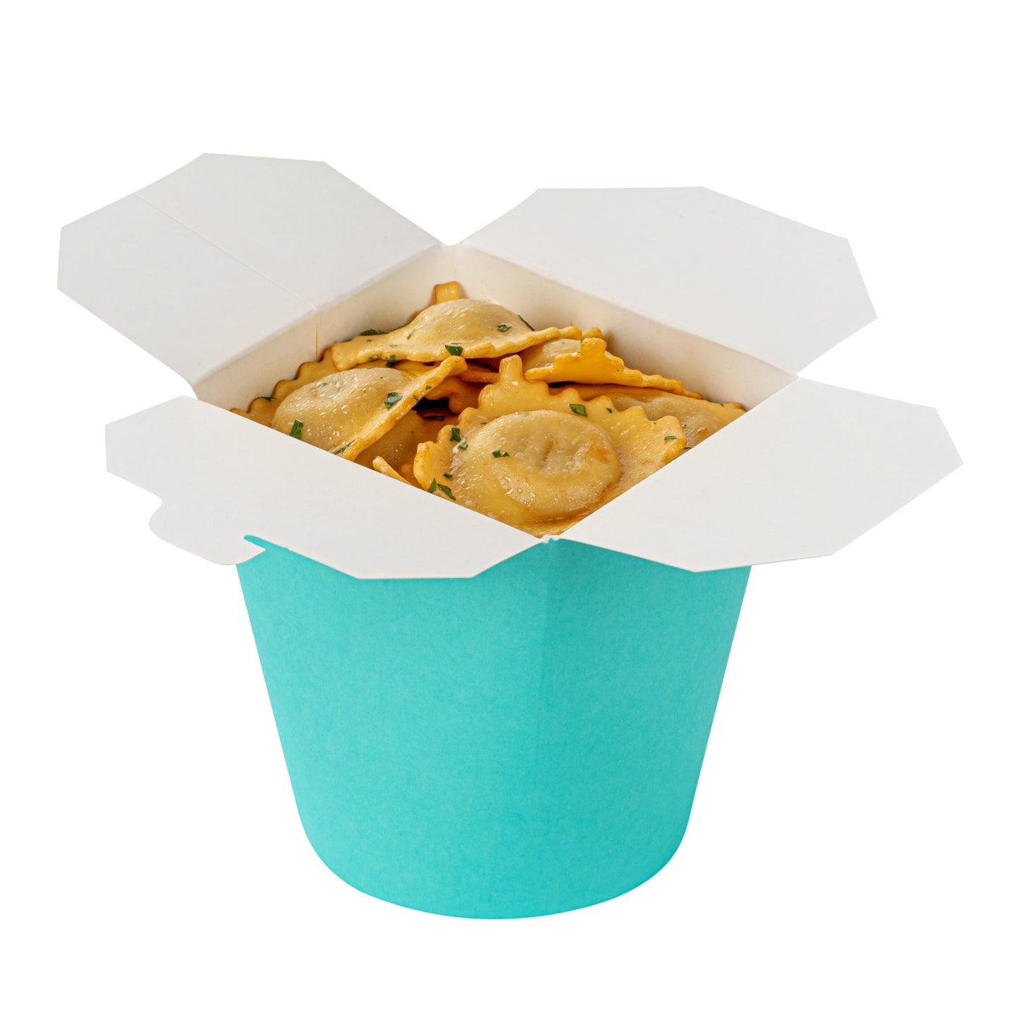 Bio Tek 32 oz Round Turquoise Paper Noodle Take Out Container - 4" x 3 1/2" x 4 1/2" - 50 count box