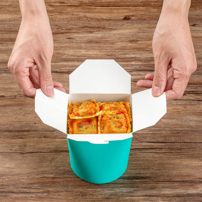 Bio Tek 32 oz Round Turquoise Paper Noodle Take Out Container - 4" x 3 1/2" x 4 1/2" - 50 count box