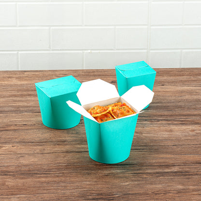 Bio Tek 32 oz Round Turquoise Paper Noodle Take Out Container - 4" x 3 1/2" x 4 1/2" - 50 count box
