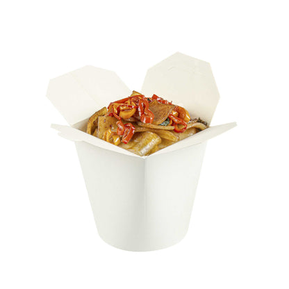 Bio Tek 32 oz Round White Paper Noodle Take Out Container - 4" x 3 1/2" x 4 1/2" - 50 count box