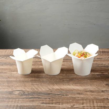 Bio Tek 32 oz Round White Paper Noodle Take Out Container - 4" x 3 1/2" x 4 1/2" - 50 count box