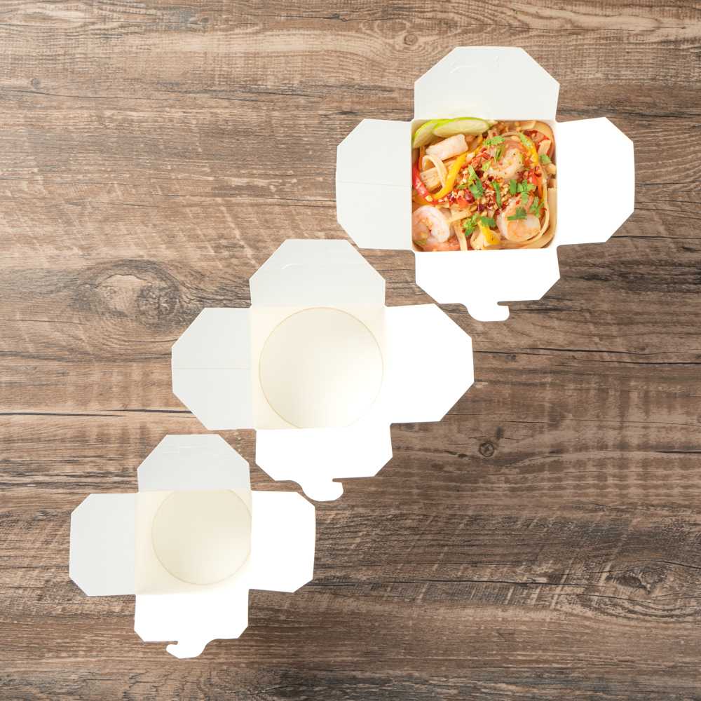 Bio Tek 32 oz Round White Paper Noodle Take Out Container - 4" x 3 1/2" x 4 1/2" - 50 count box