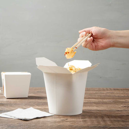 Bio Tek 32 oz Round White Paper Noodle Take Out Container - 4" x 3 1/2" x 4 1/2" - 200 count box