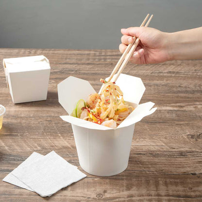 Bio Tek 32 oz Round White Paper Noodle Take Out Container - 4" x 3 1/2" x 4 1/2" - 200 count box