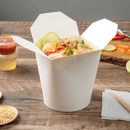 Bio Tek 32 oz Round White Paper Noodle Take Out Container - 4" x 3 1/2" x 4 1/2" - 200 count box