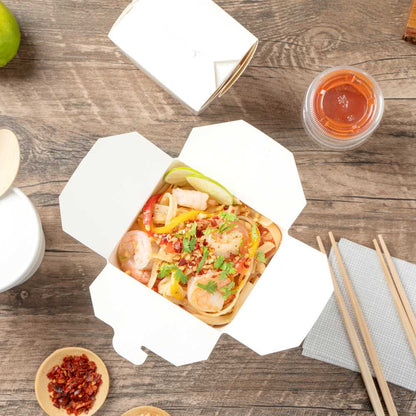 Bio Tek 32 oz Round White Paper Noodle Take Out Container - 4" x 3 1/2" x 4 1/2" - 200 count box