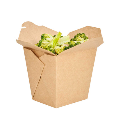 Bio Tek 26 oz Square Kraft Paper Noodle Take Out Container - 4" x 3 1/2" x 4" - 50 count box