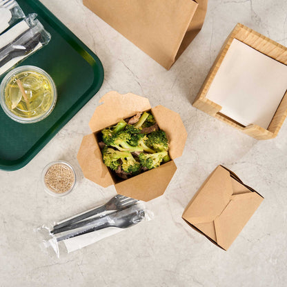 Bio Tek 26 oz Square Kraft Paper Noodle Take Out Container - 4" x 3 1/2" x 4" - 200 count box