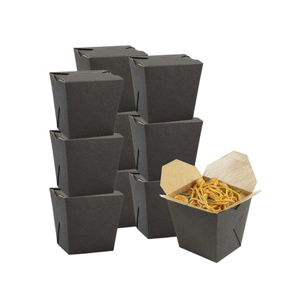 Bio Tek 26 oz Square Black Paper Noodle Take Out Container - 4" x 3 1/2" x 4" - 200 count box