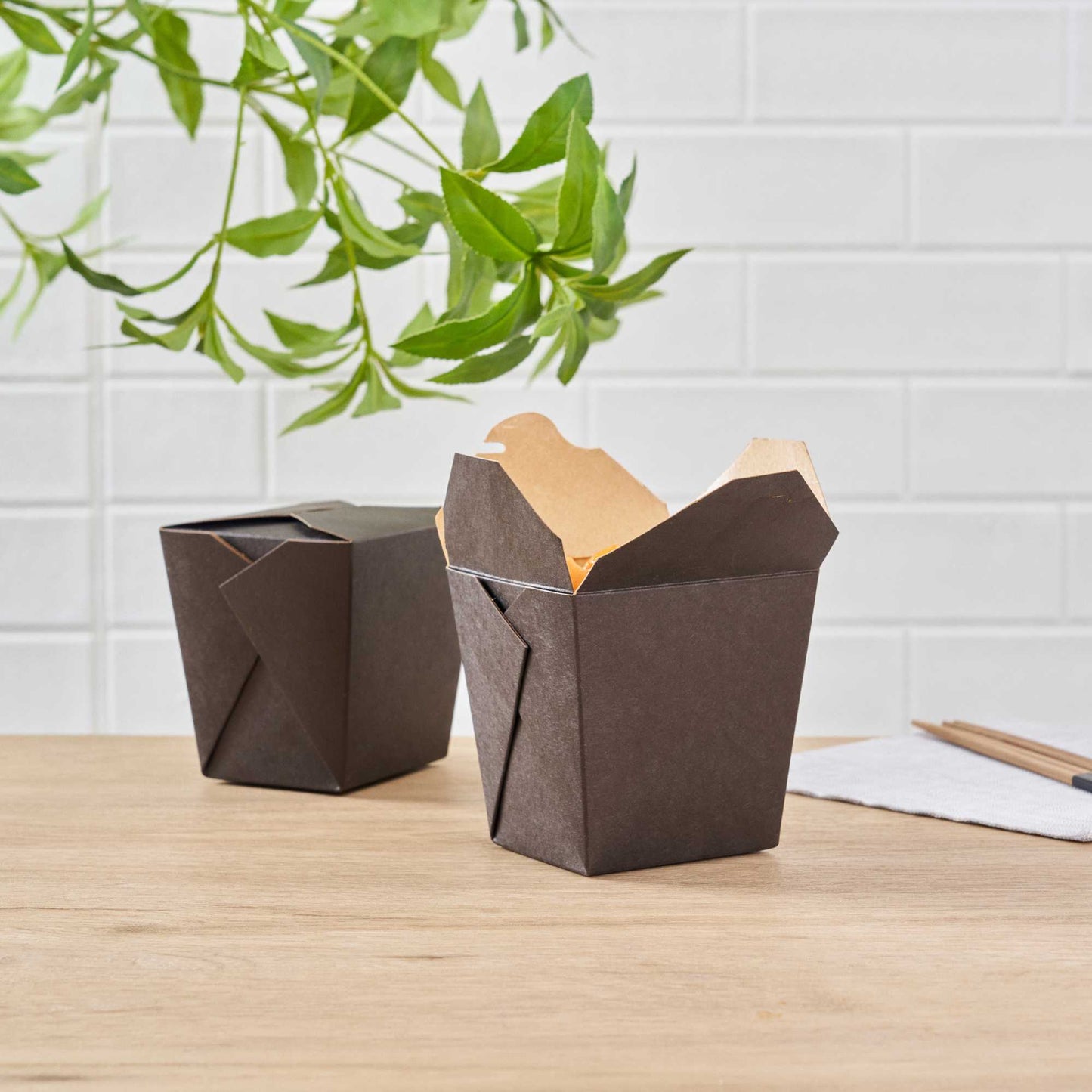 Bio Tek 26 oz Square Black Paper Noodle Take Out Container - 4" x 3 1/2" x 4" - 50 count box