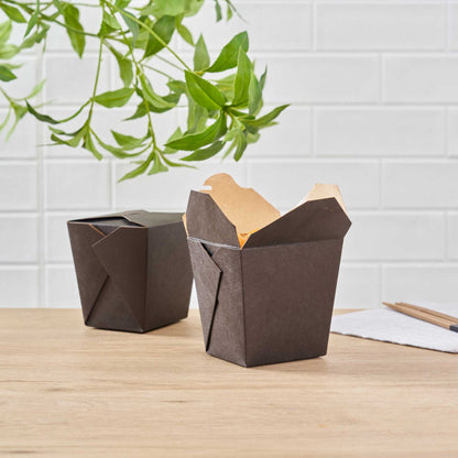 Bio Tek 26 oz Square Black Paper Noodle Take Out Container - 4" x 3 1/2" x 4" - 50 count box