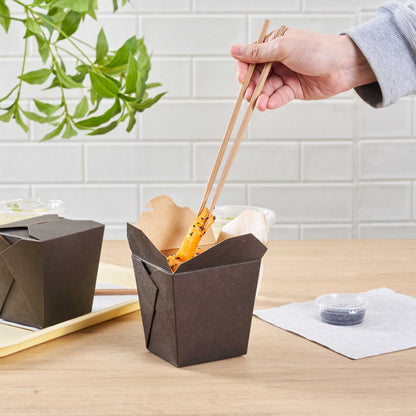 Bio Tek 26 oz Square Black Paper Noodle Take Out Container - 4" x 3 1/2" x 4" - 50 count box