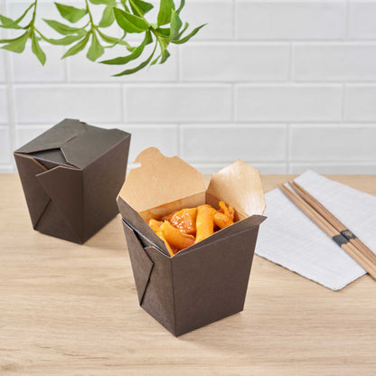 Bio Tek 26 oz Square Black Paper Noodle Take Out Container - 4" x 3 1/2" x 4" - 50 count box