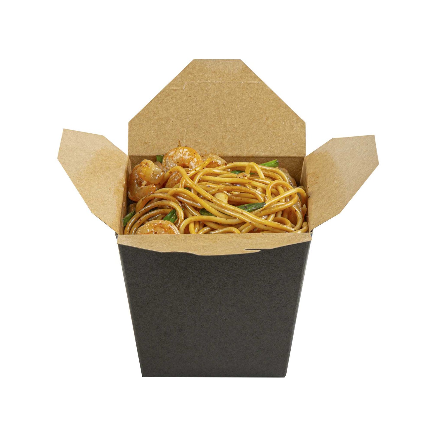 Bio Tek 26 oz Square Black Paper Noodle Take Out Container - 4" x 3 1/2" x 4" - 200 count box
